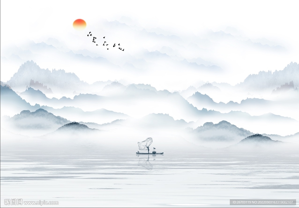 意境山水新中式电视背景墙