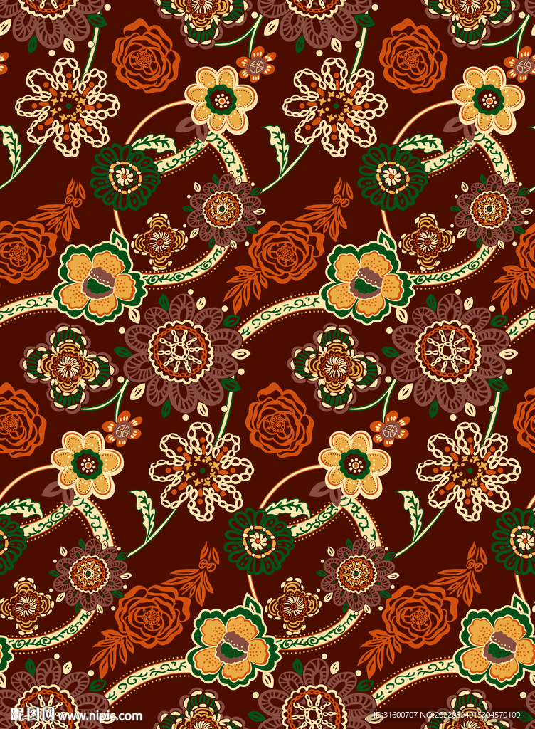 民族风线描小碎花