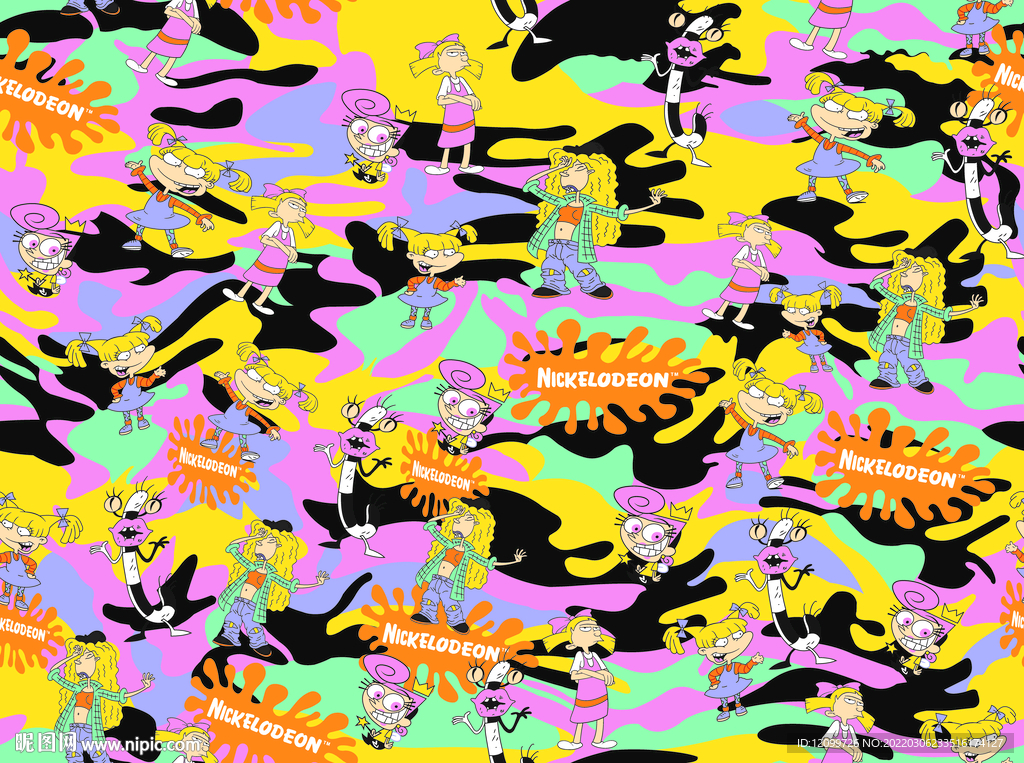 大牌时尚高清 迷彩卡通人像印花