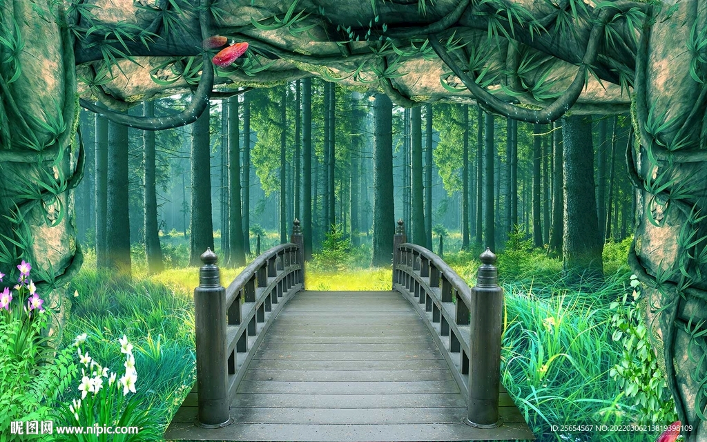 自然风景3D树林背景墙