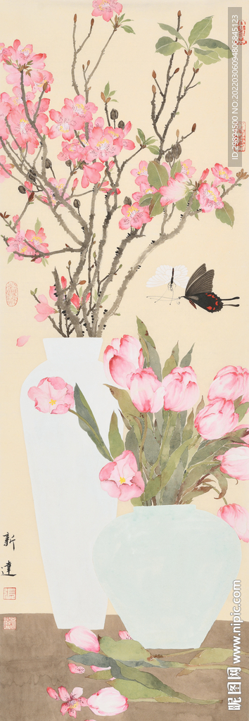 古典桃花蝴蝶花鸟虫鱼中式装饰画