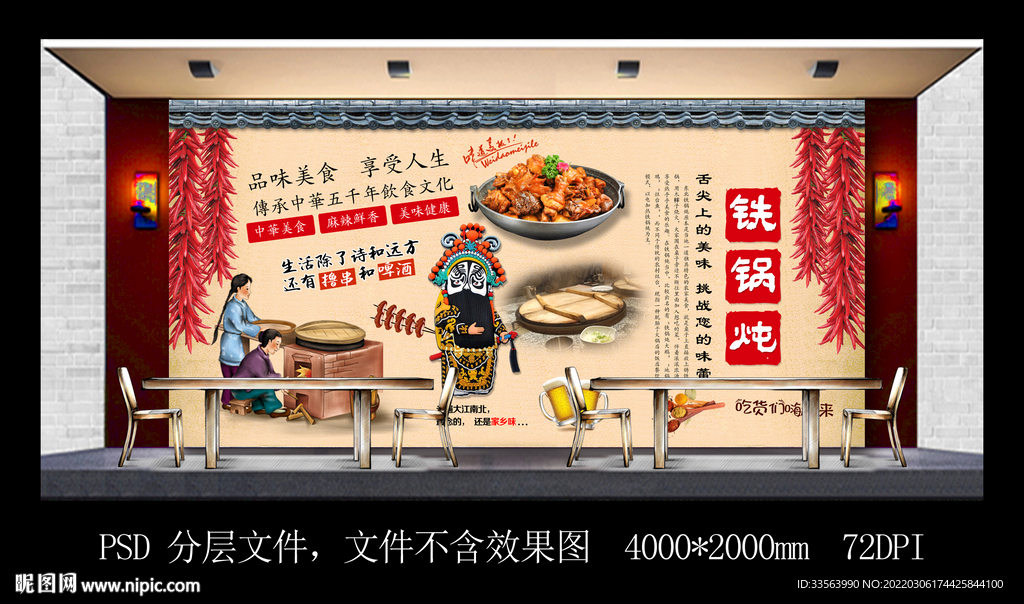 铁锅炖餐饮背景墙