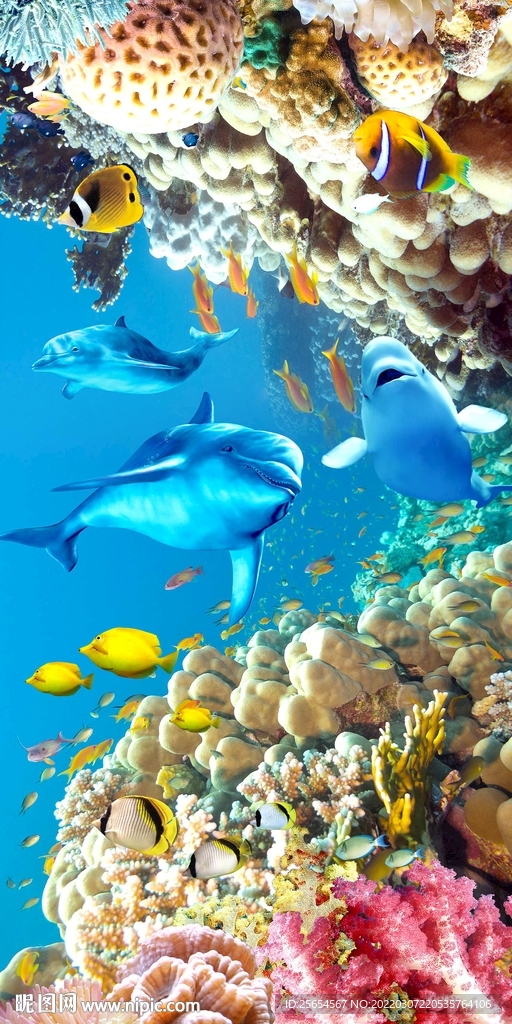 海底世界玄关3D海豚玄关壁画