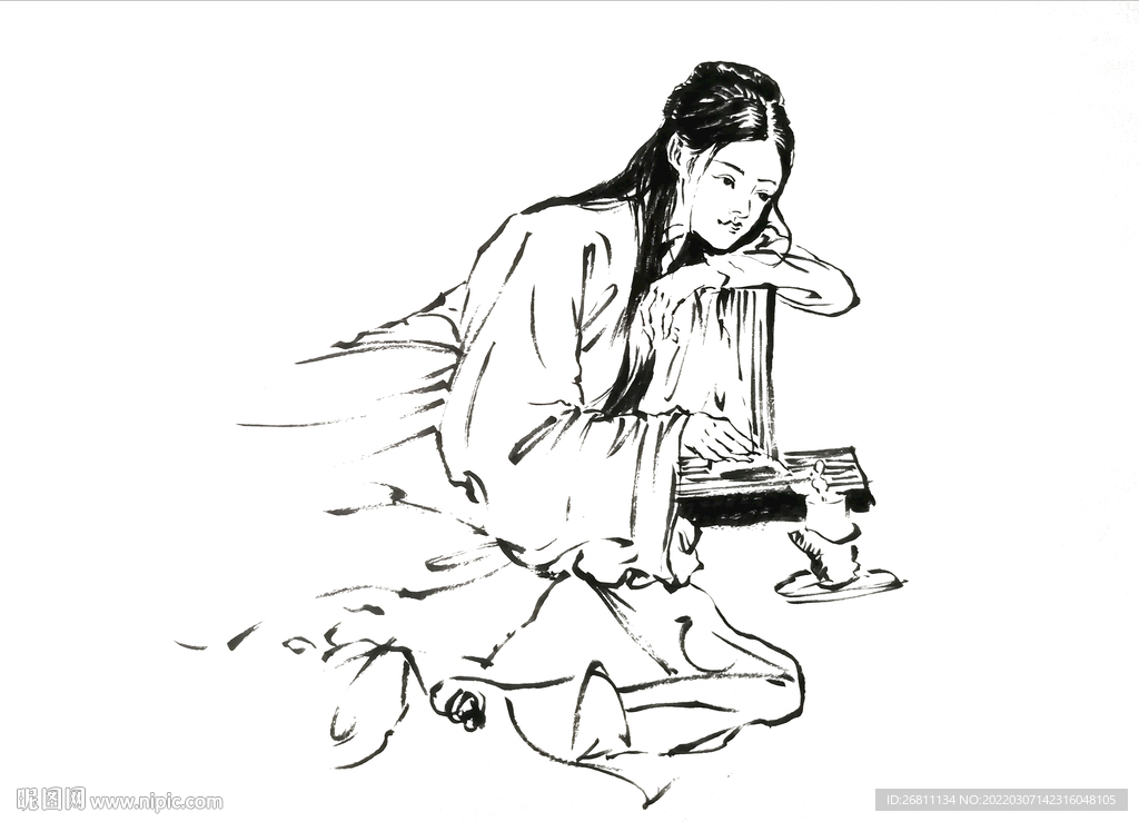 白描美女