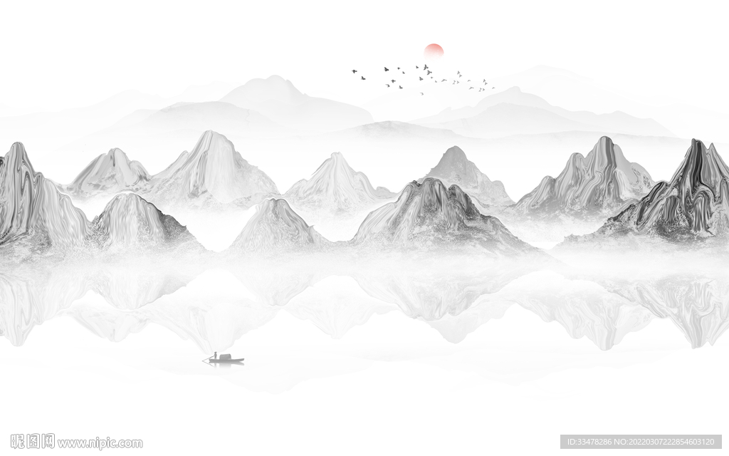 现代中式山水画背景墙