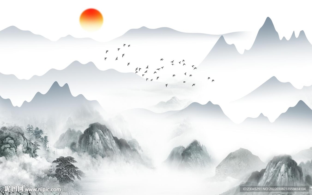 旭日东升新中式背景墙