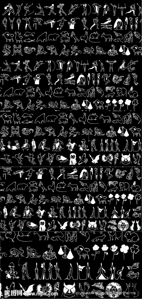 人物动物简笔画CAD图库