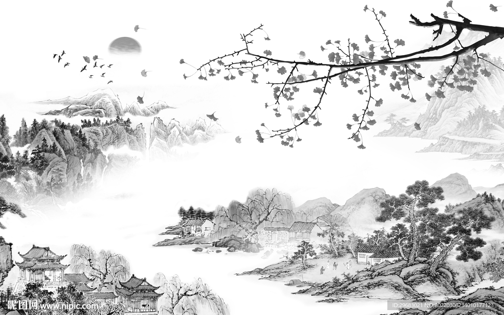 简约 中国风新山水 tif分层