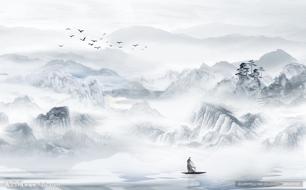 青山绿水诗人李白苏轼电视背景墙