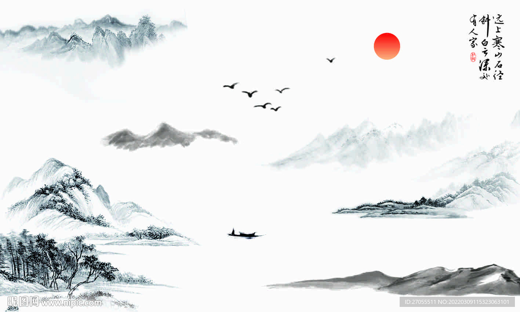山水画 水墨画 中国风 墨彩画