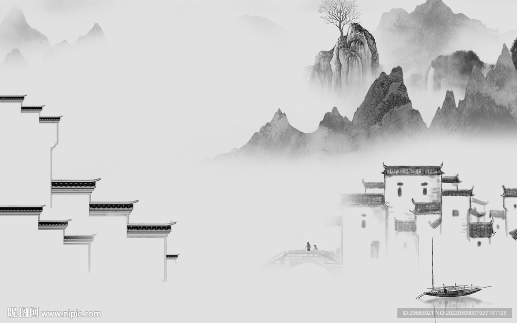 江南风景灰色山水 tif分层
