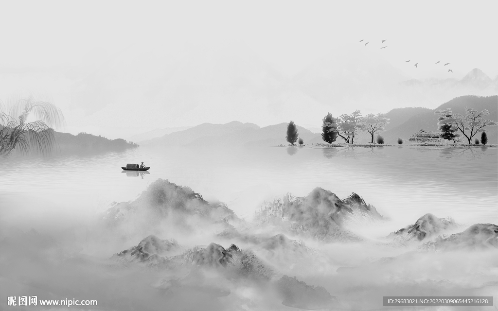 中式最新款山水画 tif分层