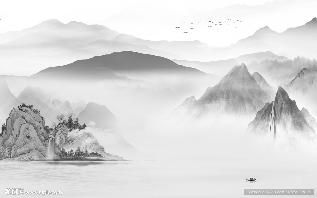 人气风景灰色山水 tif分层