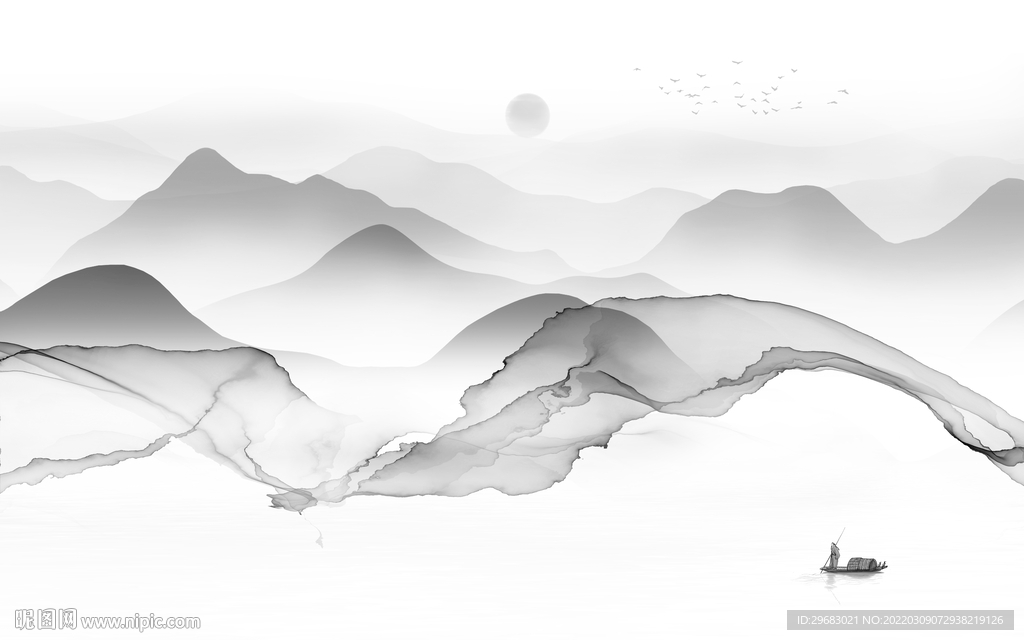 高级风景灰色山水 tif分层