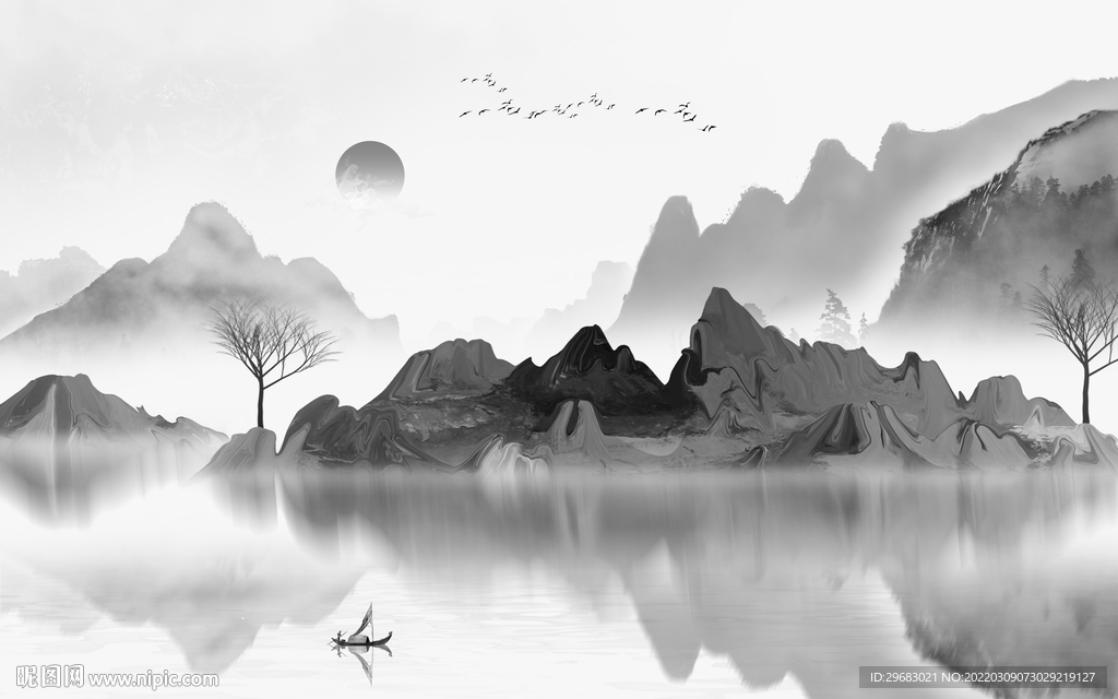 高端风景灰色山水 tif分层