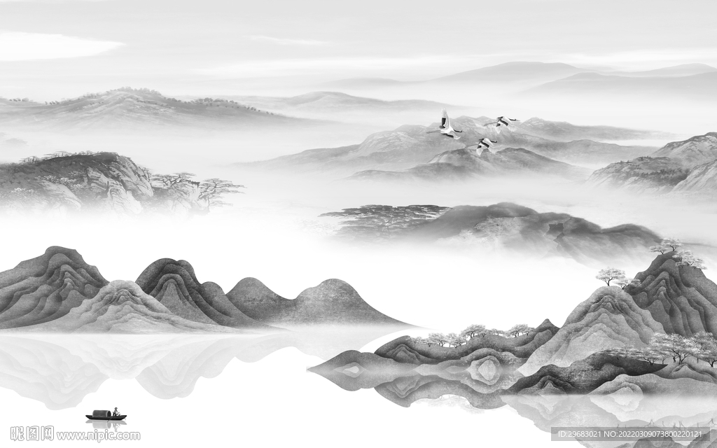 高档风景灰色山水 tif分层