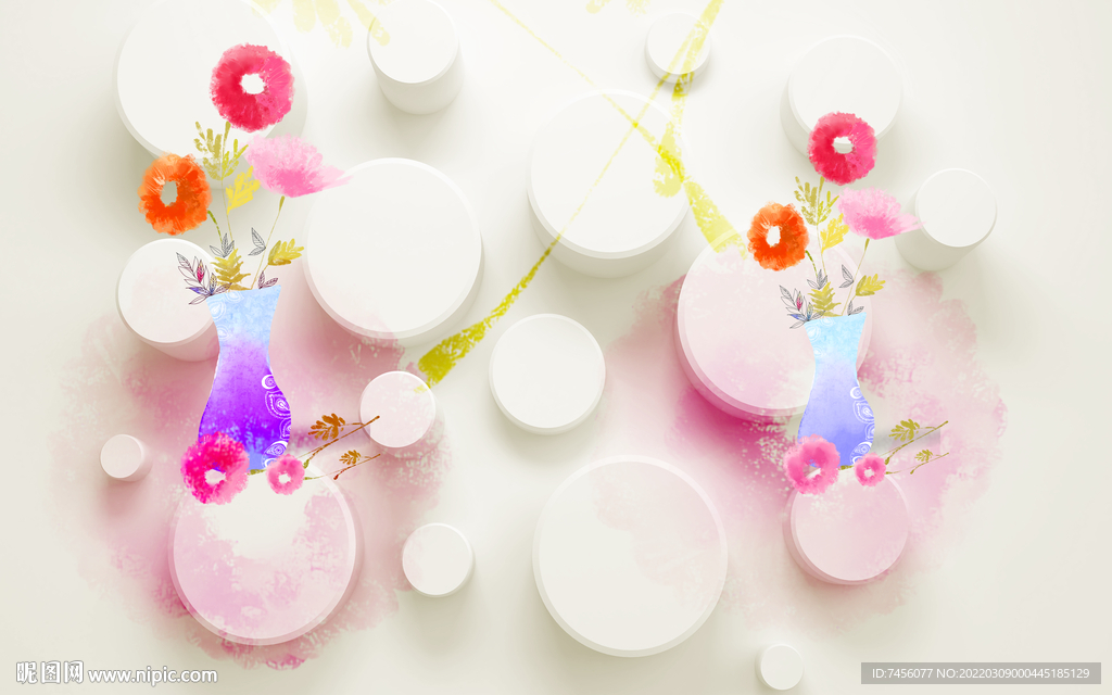 水墨花卉立体背景墙