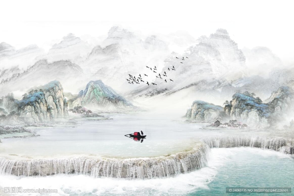 海纳百川山水背景墙