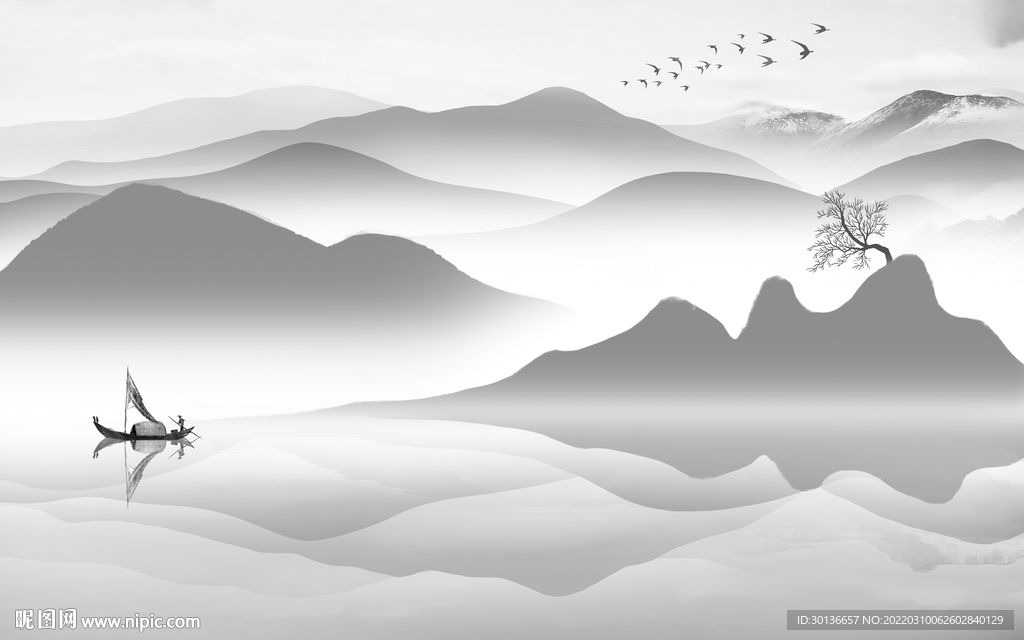 客厅意境灰色山水 tif分层