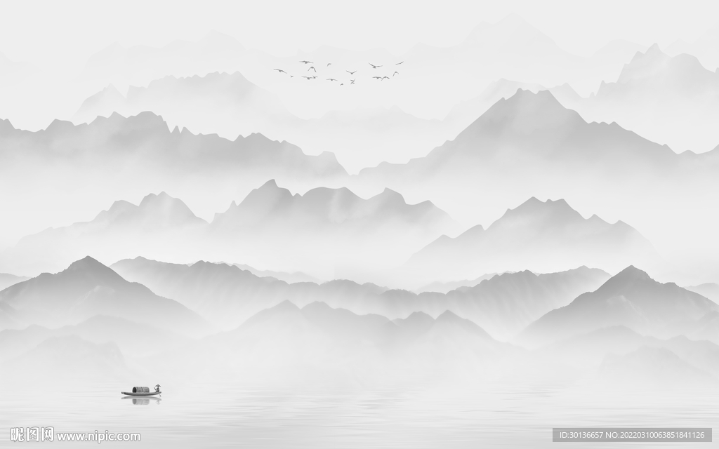 水墨意境灰色山水 tif分层