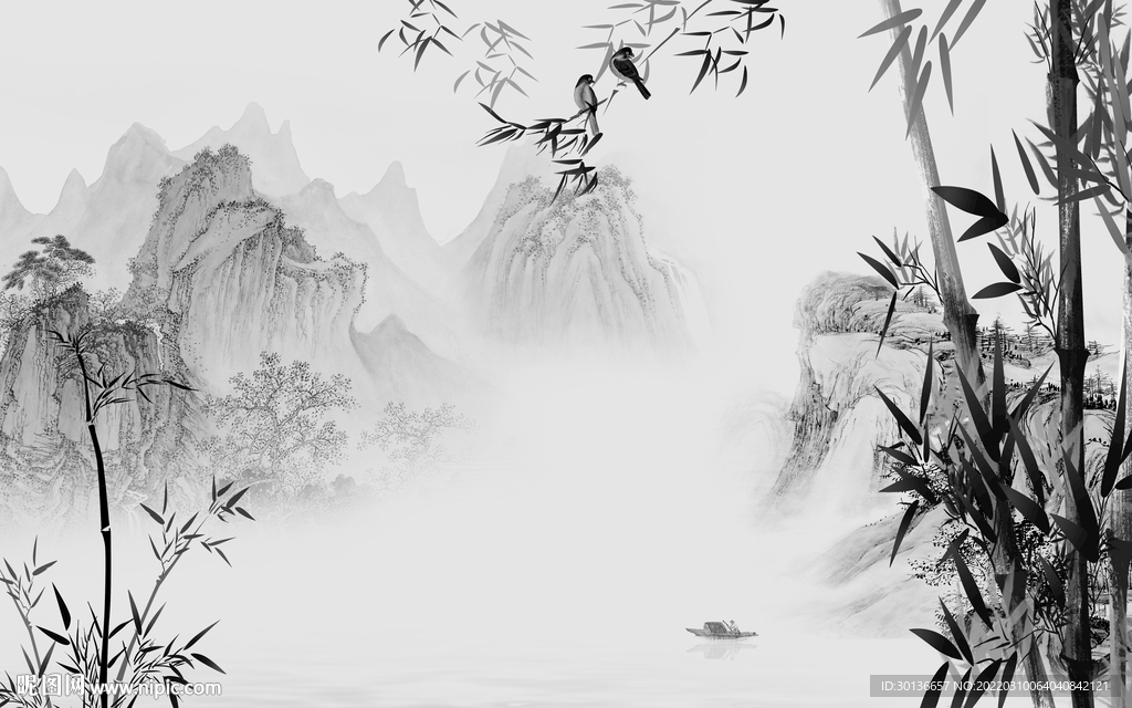 竹子 意境灰色山水 tif分层