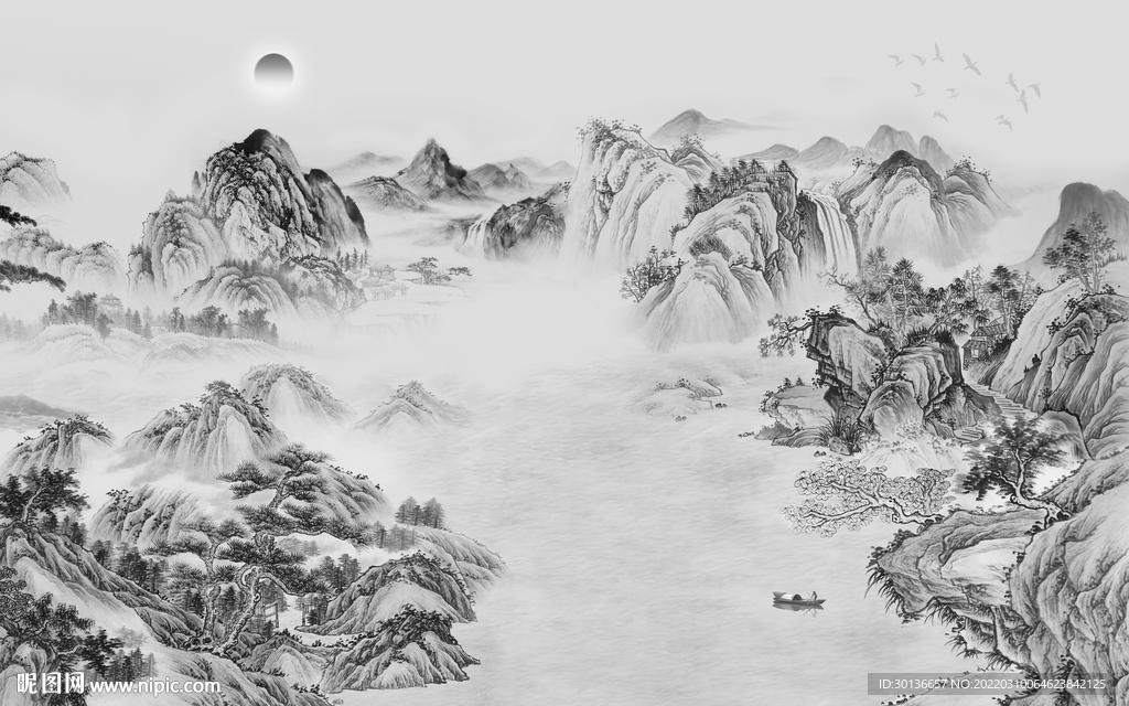 现代 意境灰色山水 tif分层