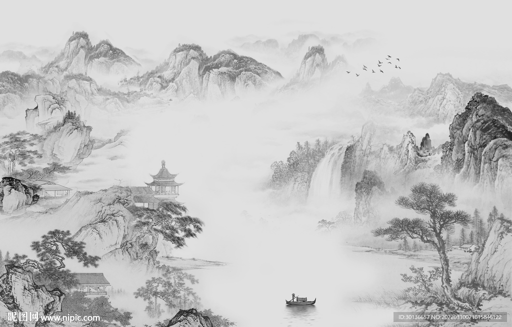 大气意境灰色山水 tif分层