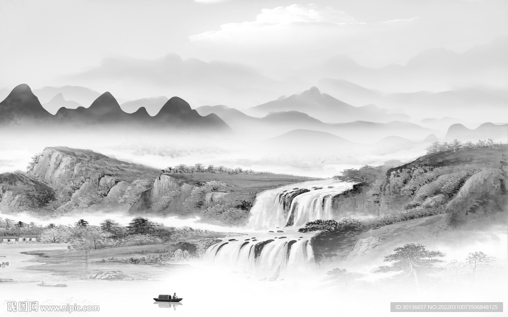 高档意境灰色山水 tif分层