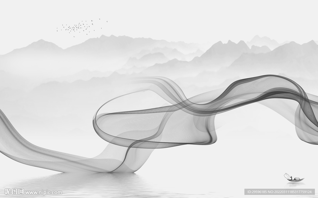 新中式灰色山水 TIF分层