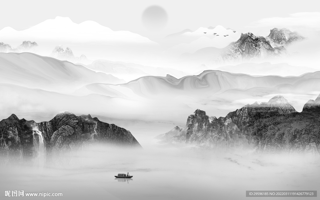 高清 中式灰色山水 TIF分层