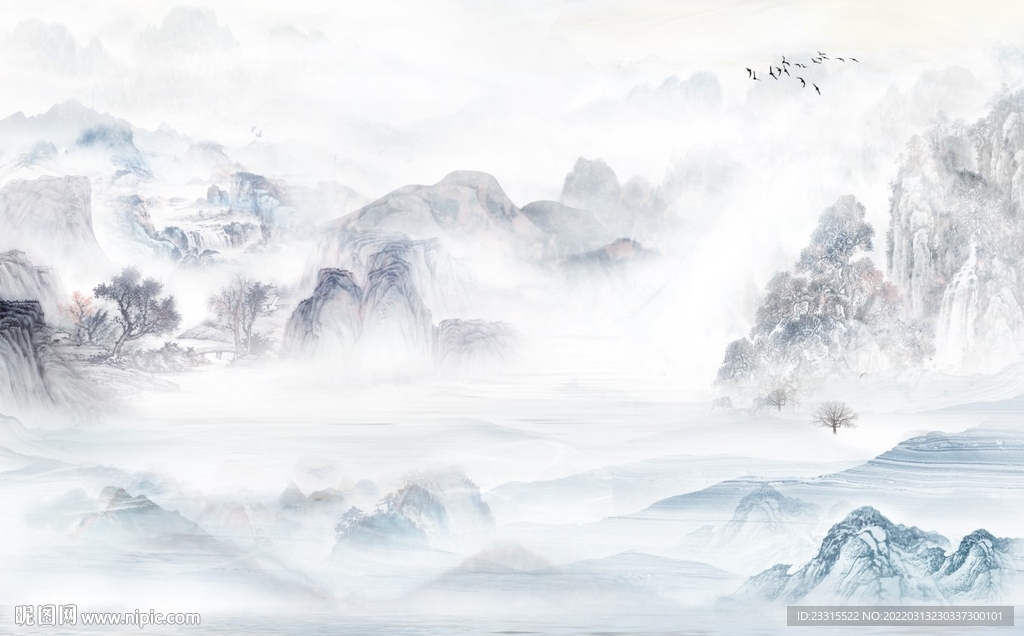 新中式山水风景简约新中式背景墙