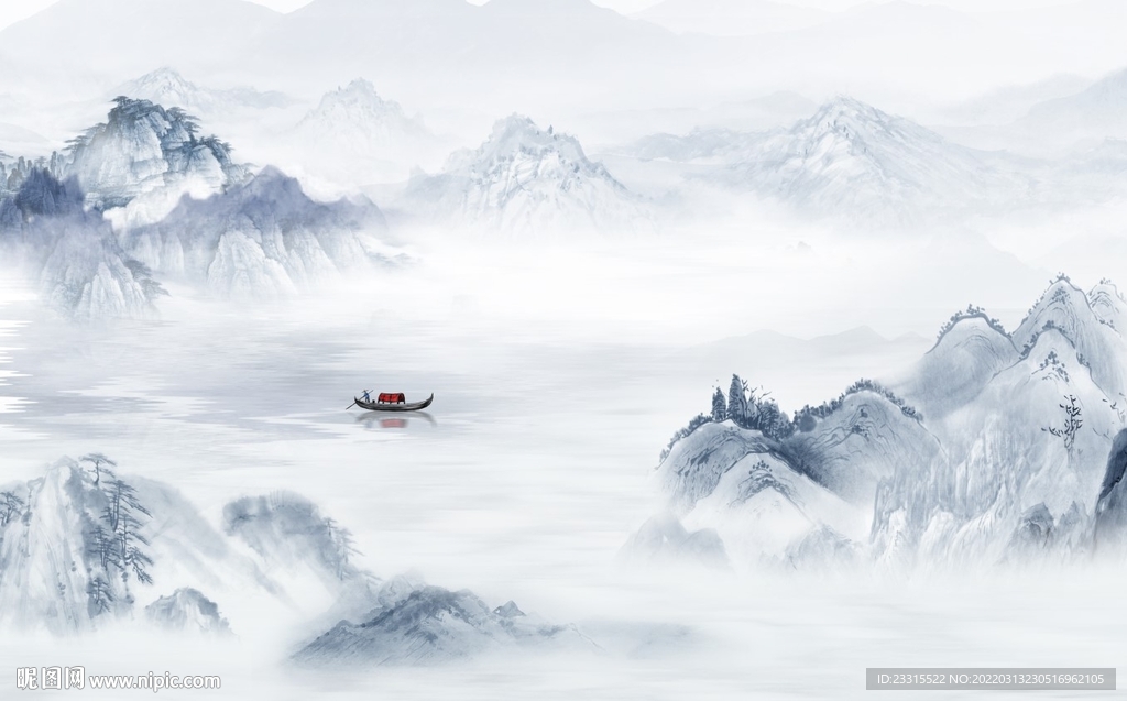 青山绿水新中式山水电视背景墙