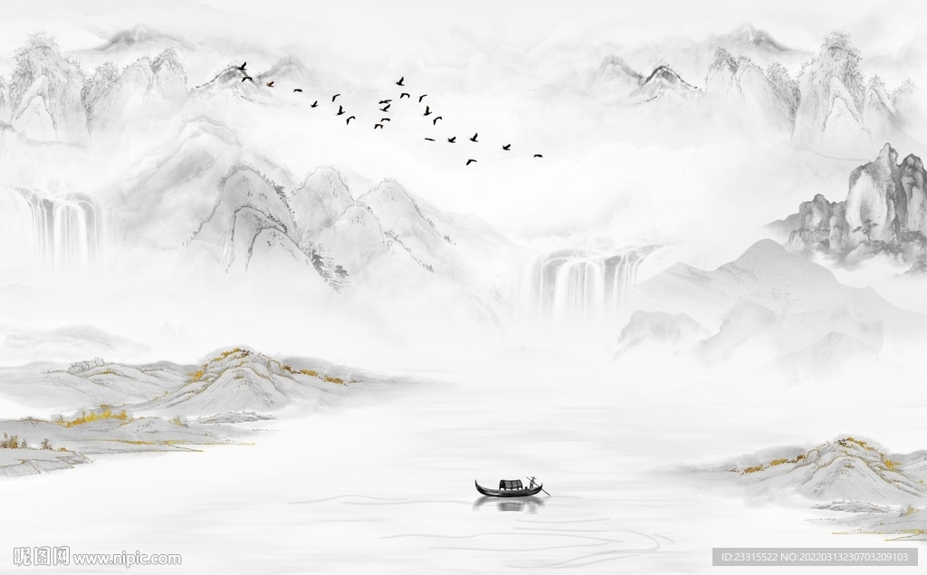 雅士白高山流水新中式背景墙