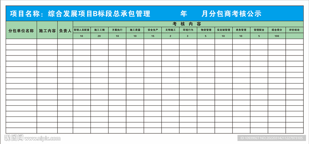 分包商考核表公示