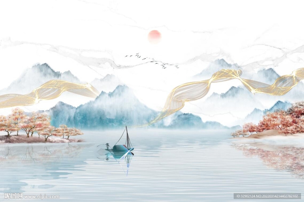 中式烟雾山水禅意背景墙