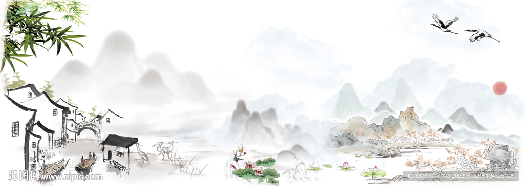 山水墨画装饰画墙绘图片