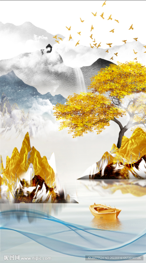 抽象线条发财树玄关装饰画