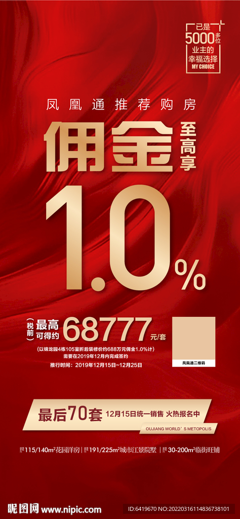 推荐成交赚佣金红金热销海报