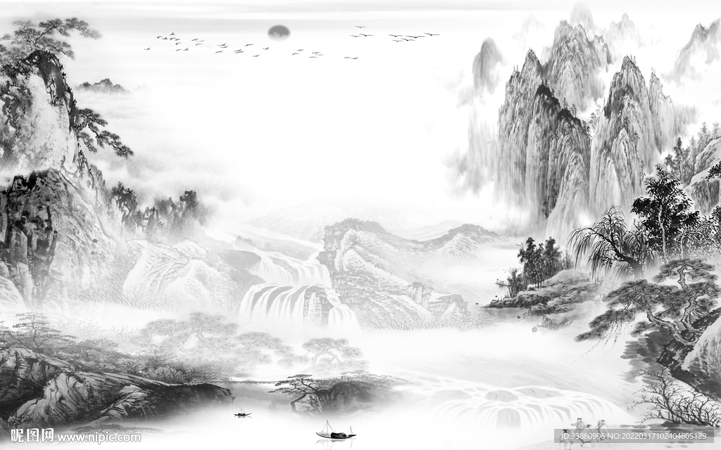 背景墙风景意境山水 tif分层