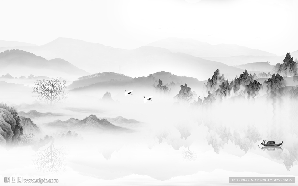 水墨背景墙山水画 tif分层