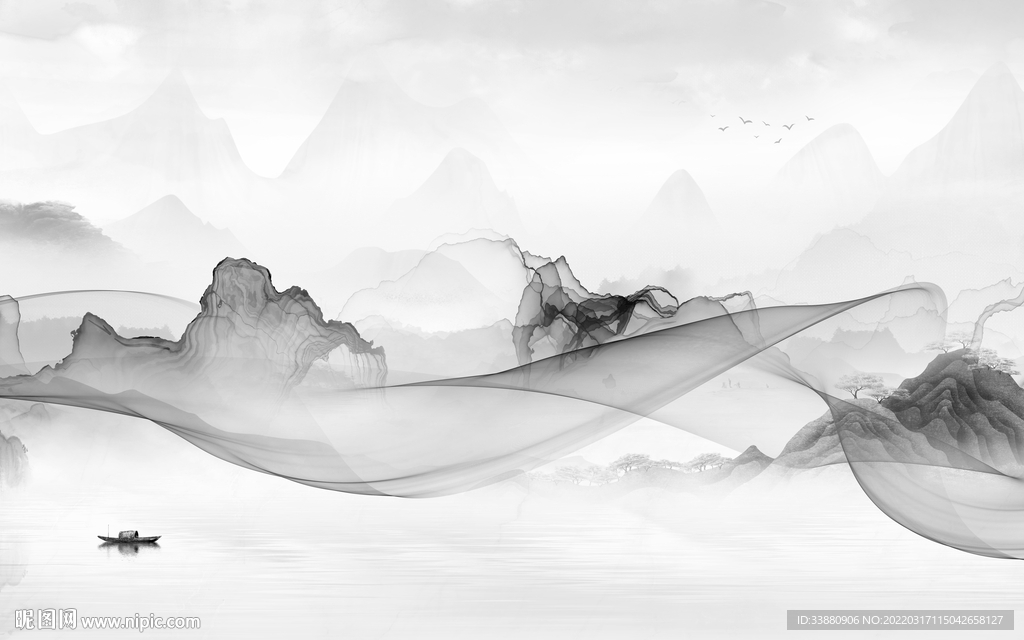 简约风景意境山水 tif分层