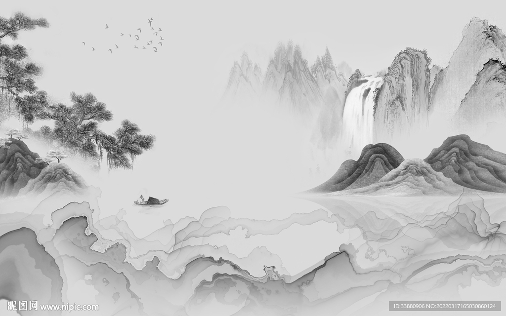 背景墙大气山水画 tif分层