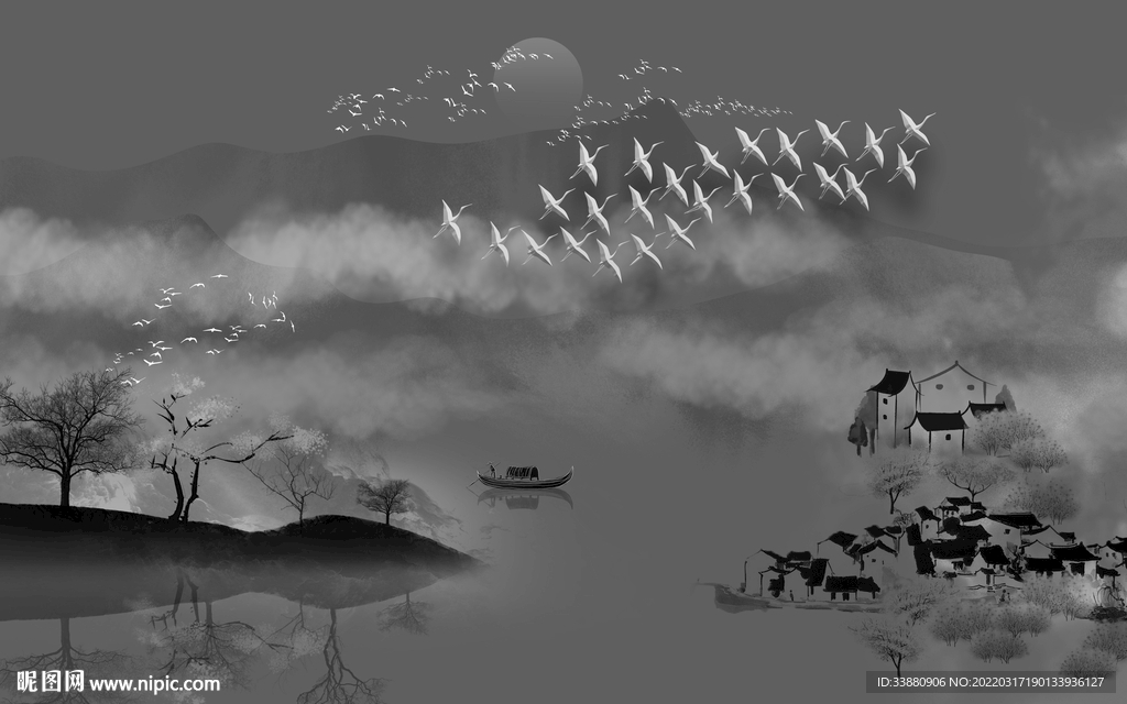 客厅高端风景山水 tif分层