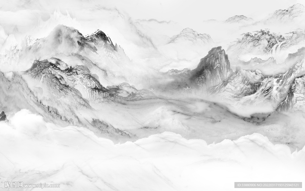 中式 现代山水新画 tif分层