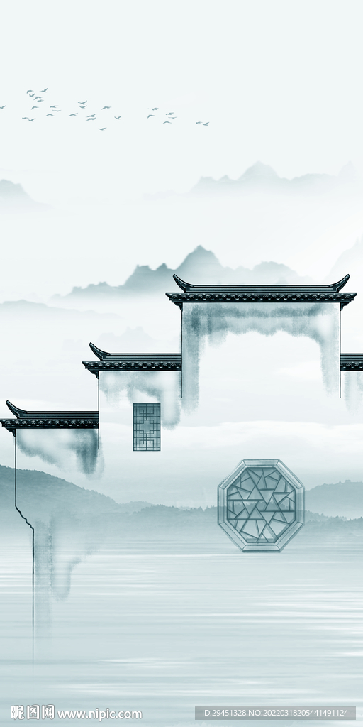 徽派山水意境玄关 TIF分层