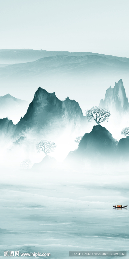 人气山水新画玄关 TIF分层