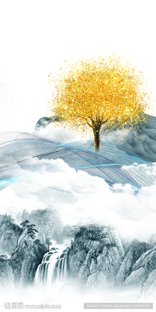 新中式山水新画玄关 TIF分层