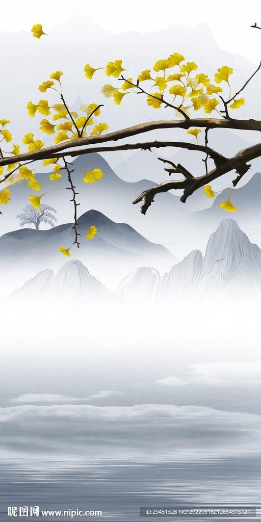 银杏山水新画玄关 TIF分层