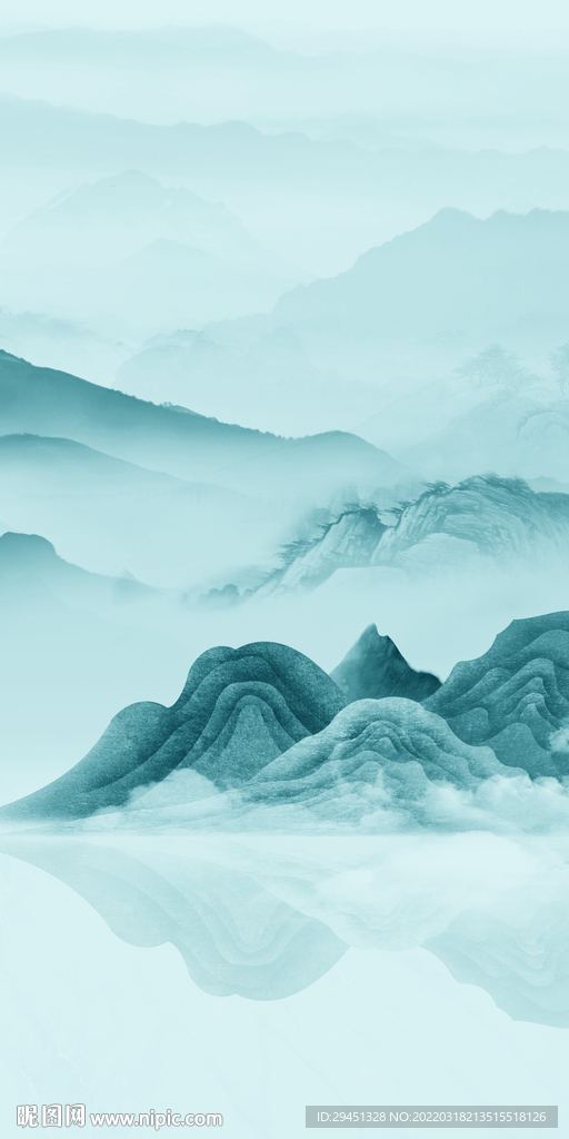 蓝色山水新画玄关 TIF分层