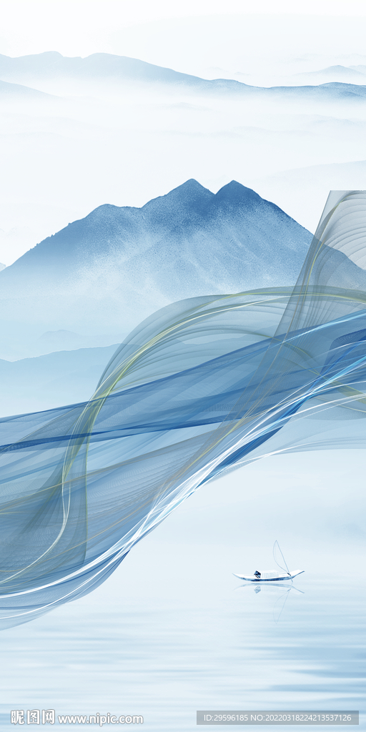 蓝色山水别墅玄关 tif分层